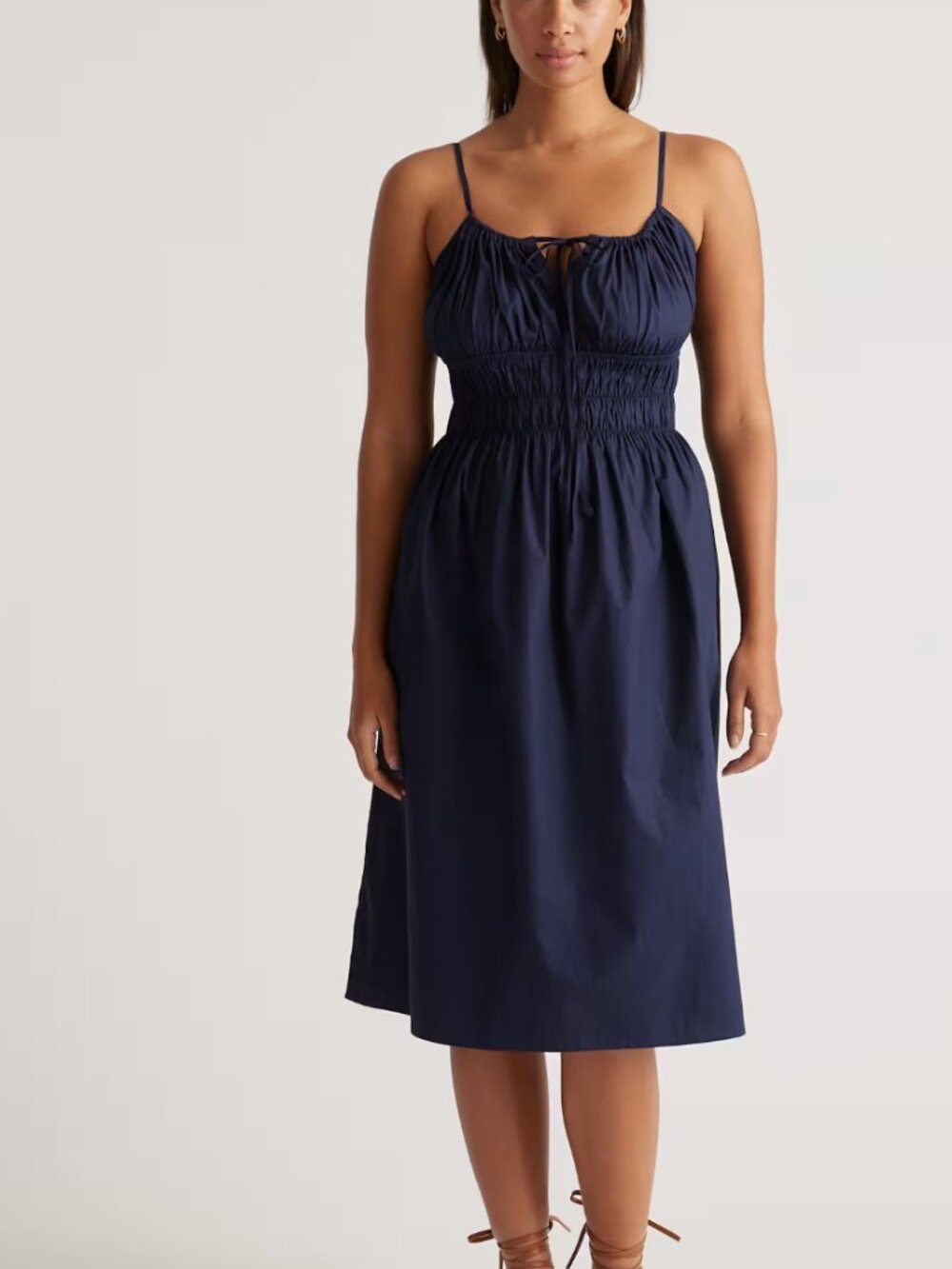 Quince Red Cotton Poplin Sun Dress Tie Front with Pockets - Picture 3 of 3